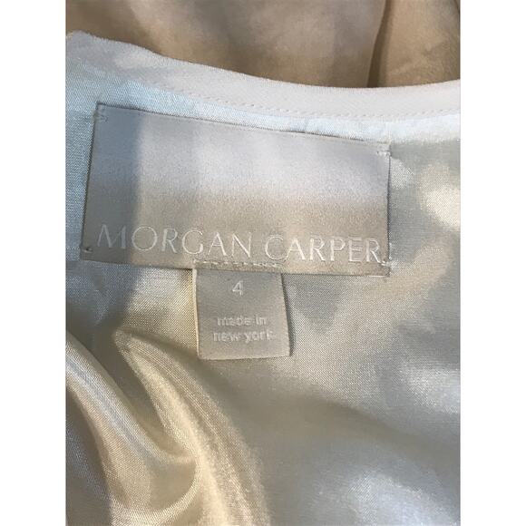 Morgan Carper Ivory Sleeveless Asymmetrical Side Ruffle Shift Dress Size 4 - Picture 11 of 13